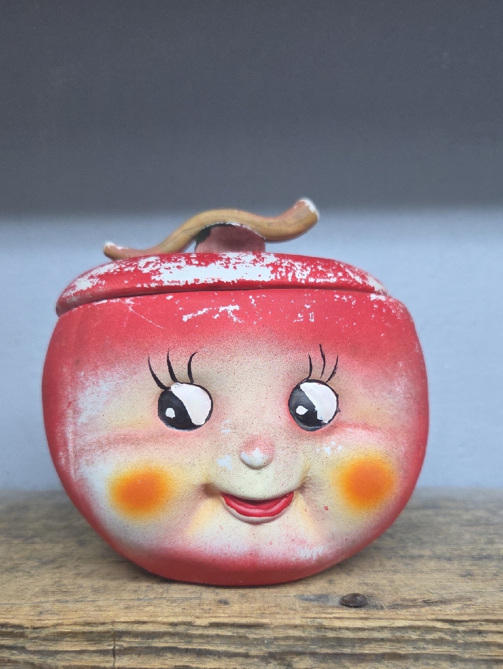 Vintage Anthropomorphic Ceramic Apple Jar